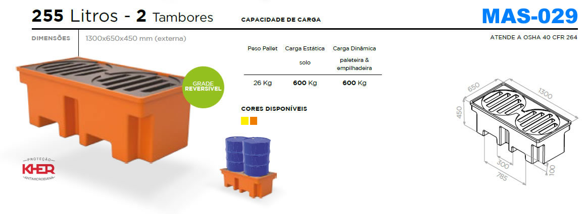 Pallet Contentor para 2 Tambores