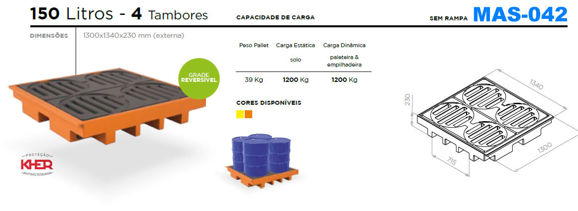 Pallet Contentor para 4 Tambores