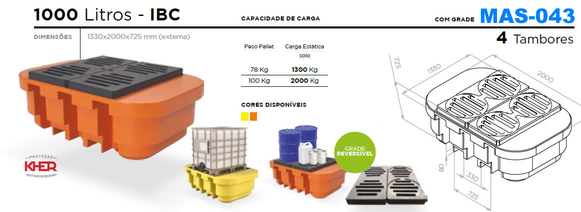 Pallet Contentor para 4 Tambores